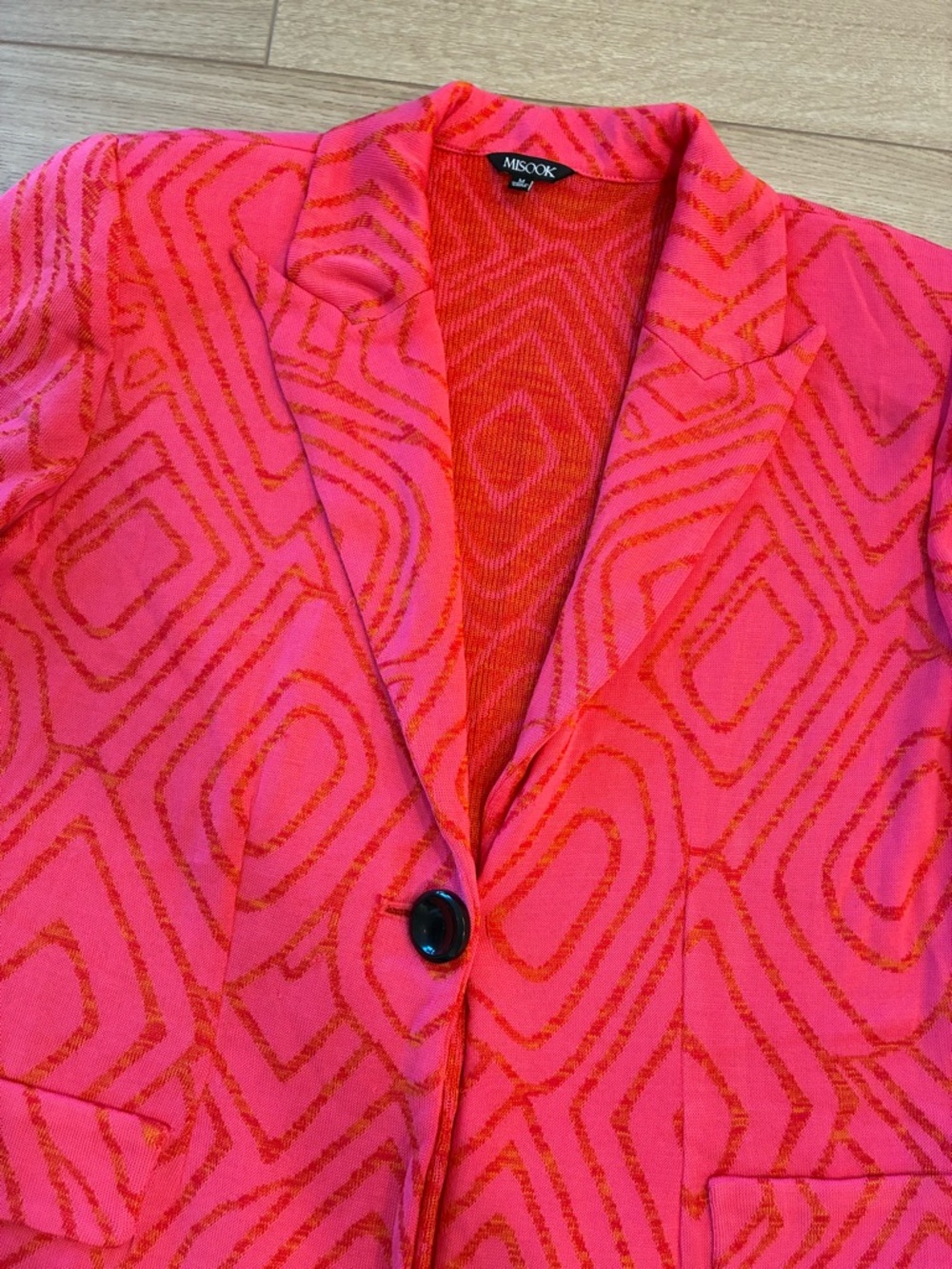 Misook Women’s Pink Orange Acrylic One Button Knit Blazer Diamond Size M